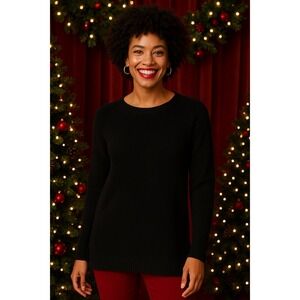 Banana Republic Black Waffle Knit Crewneck Sweater Women's Small Cotton Blend